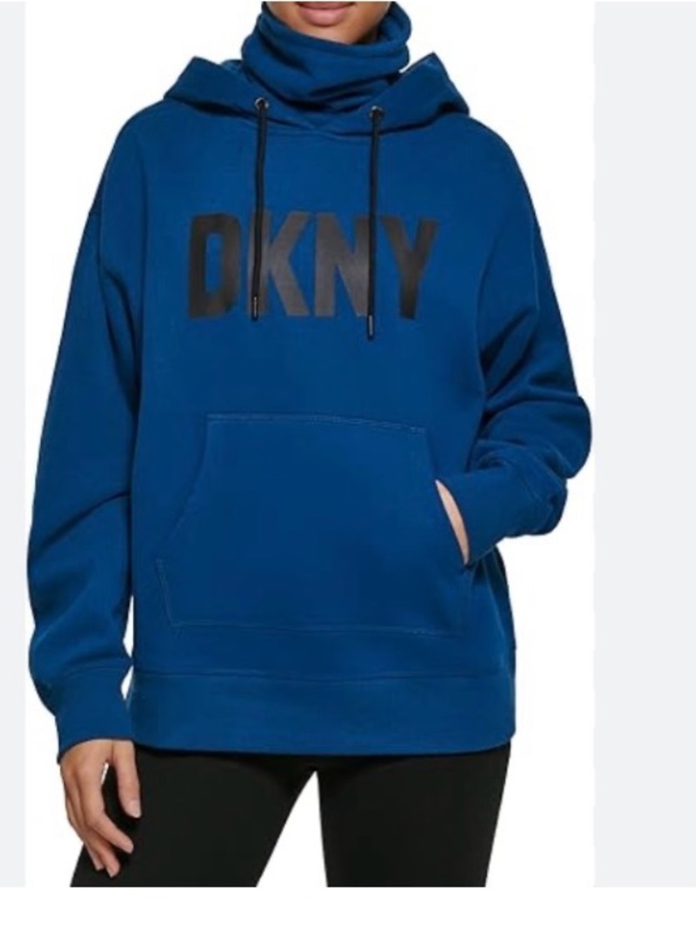 DKNY Women’s Blue Logo Funnel Neck Hoodie Size L